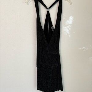 Guess black open-back sparkly crisscross low plunge front mini evening dress